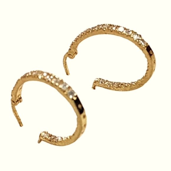 Vintage 90s Sterling Silver 925 Gold Plated  Textured Hoop Earrings - Picture 1 of 12